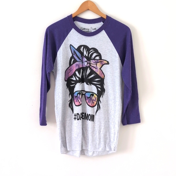 Glittering South Tops - NWOT Dance Mom Messy Bun Baseball Raglan Long Sleeve T-shirt Sz Small Purple